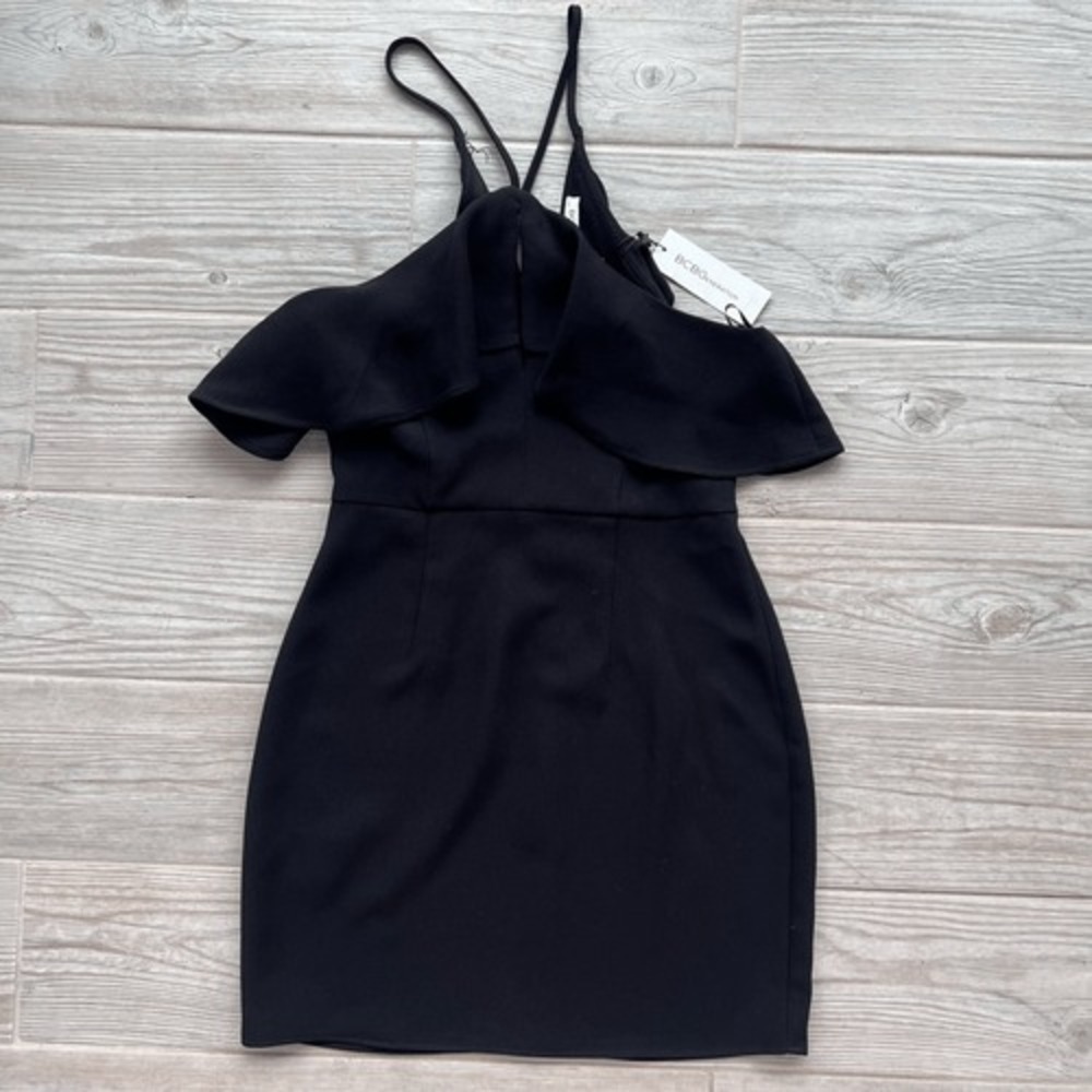 NWT! BCBGeneration Black Mini sleeveless Dress Ruffle Sleeveless sz 4
